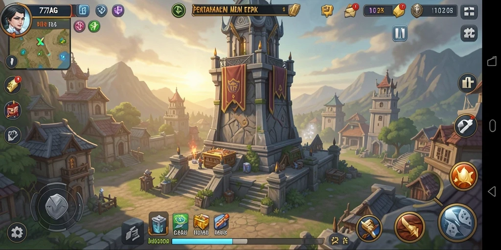 Tampilan gameplay epik dalam 77AG Tower Defense.
