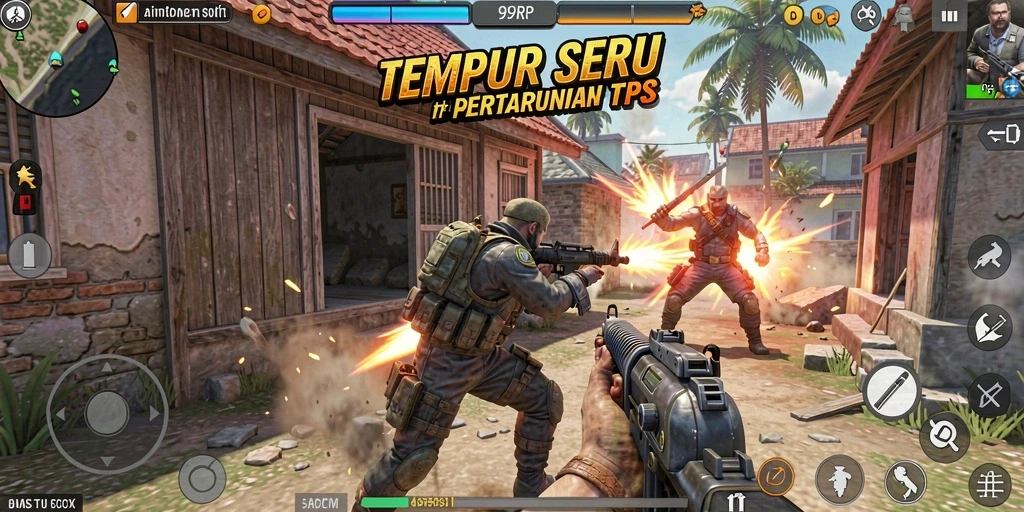 Screenshot menunjukkan aksi seru dalam game TPS 99RP.
