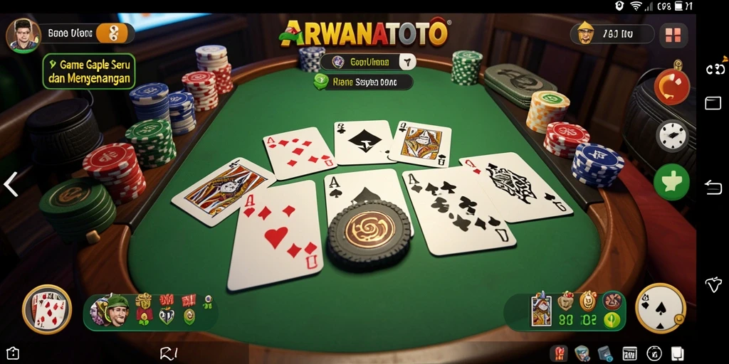 Menggambarkan gameplay Gaple yang seru dan interaktif di ARWANATOTO.