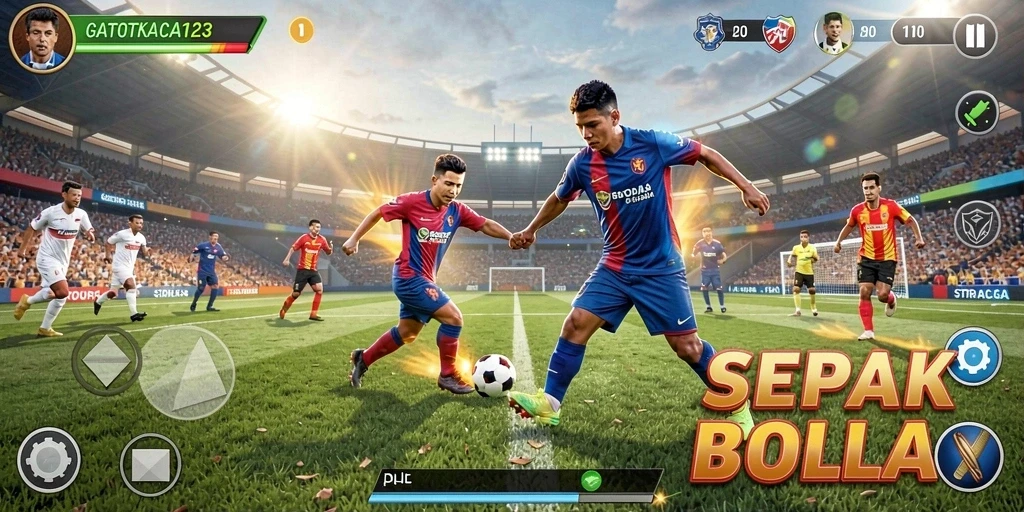 Gameplay sepak bola seru dalam GATOTKACA123
