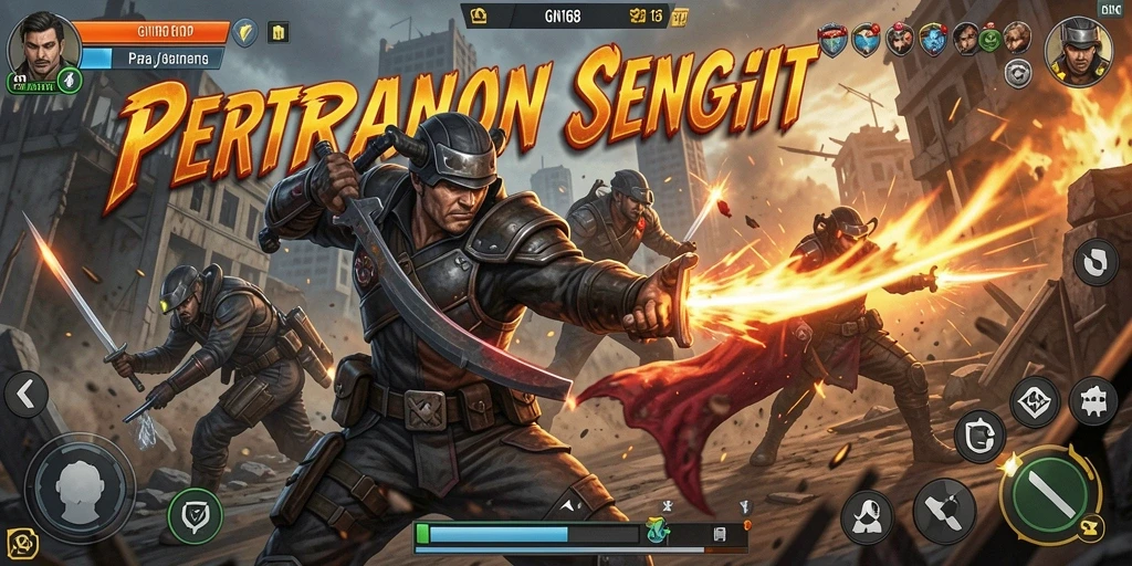 Screenshot pertarungan inten dalam GN168, menunjukkan aksi seru dan karakter yang kuat.