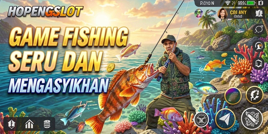 Tampilan seru gameplay HOPENGSLOT dalam memancing ikan.
