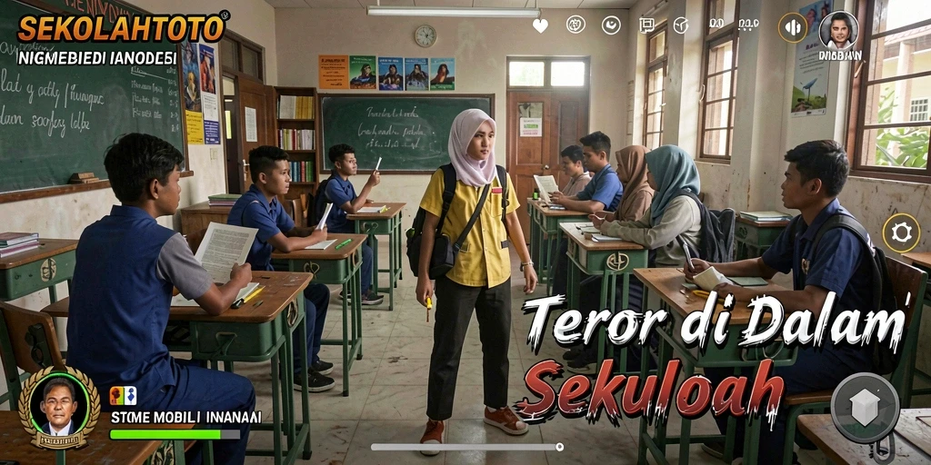 Tangkapan layar gameplay yang menampilkan momen seram di SEKOLAHTOTO.