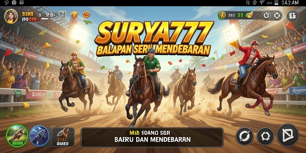 Tampilan gameplay mendebarkan di SURYA777 dengan aksi balapan yang seru.